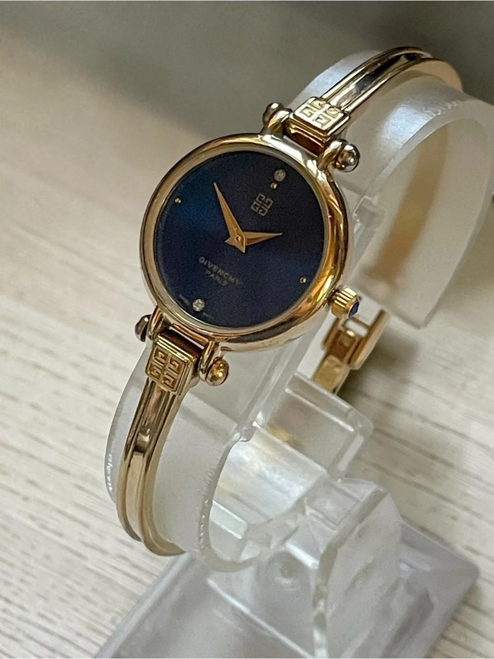 Vintage Givenchy Bangle Watch Gold Plated, Blue Dial
